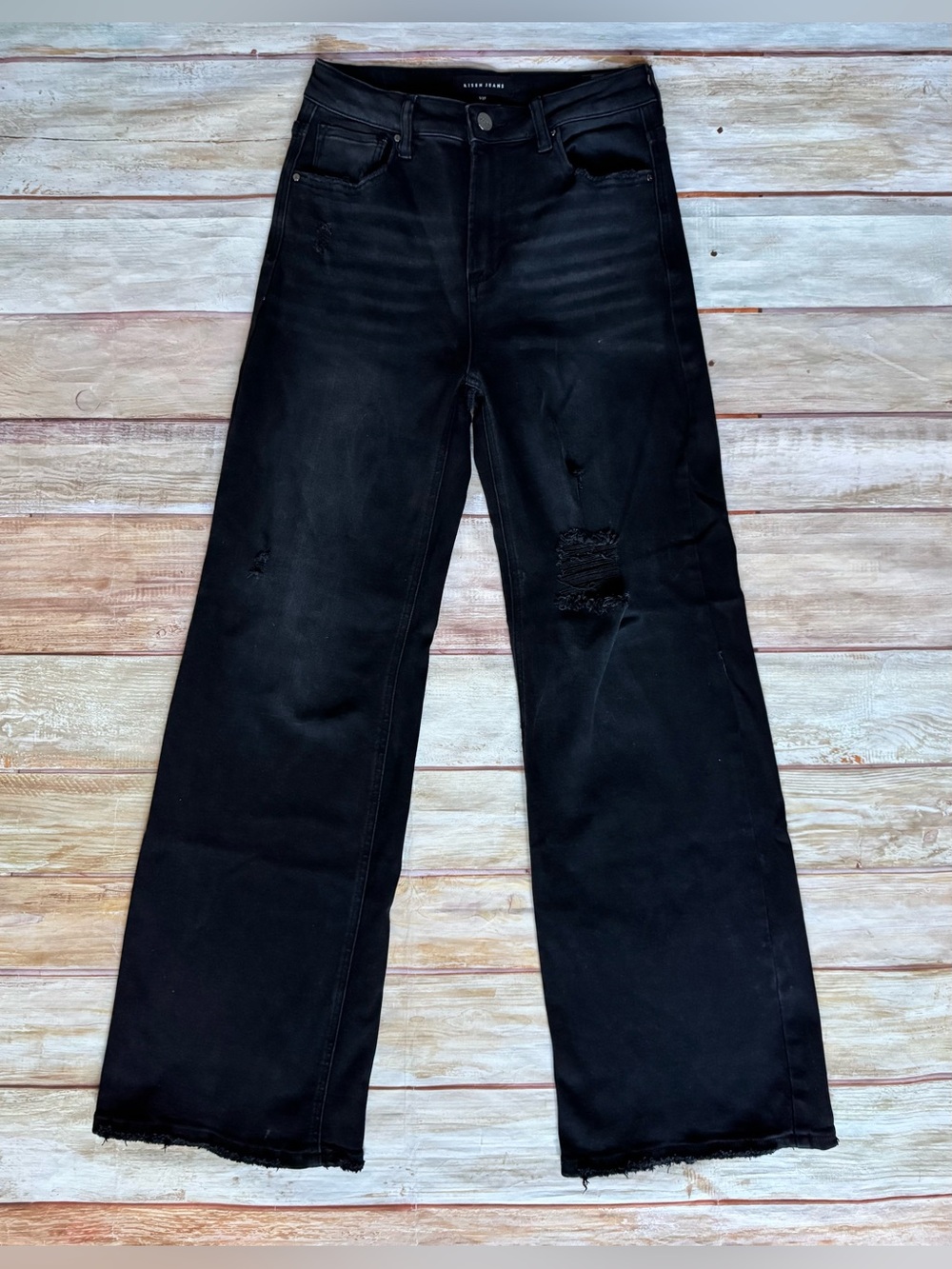 RISEN High Rise Distressed JONI Wide Legged Jeans Sz 5/27 in Vintage Black